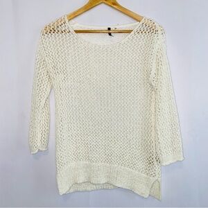 Amanda Green White Open Knit Boho Sweater M